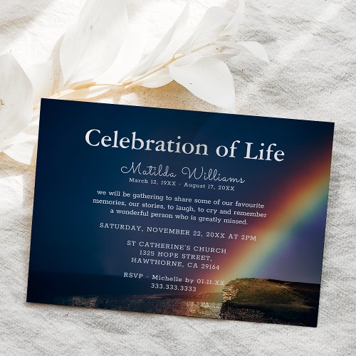 Funeral Celebration of Life  Rainbow Memorial Invitation