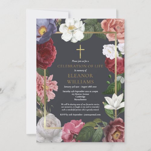 Funeral Celebration of Life Rose Floral Invitation