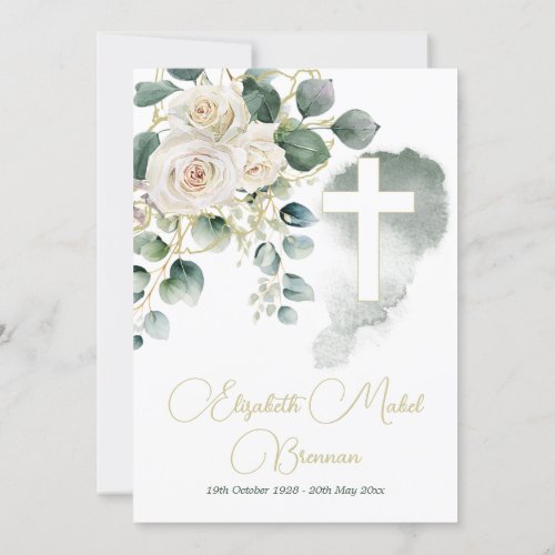 Funeral Christian Elegant  Rose Floral  Invitation