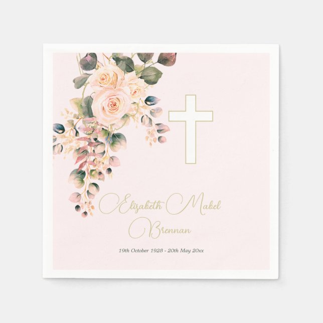 Funeral Christian Photo Elegant Rose Invitation Napkins (Front)
