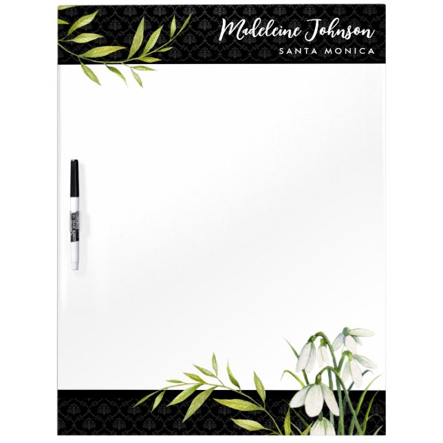 Funeral Classic Elegant Snowdrops Laurel Damask Dry Erase Board (Front)