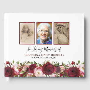 Funeral Condolence   3 Photo Memorial Floral Guest Book