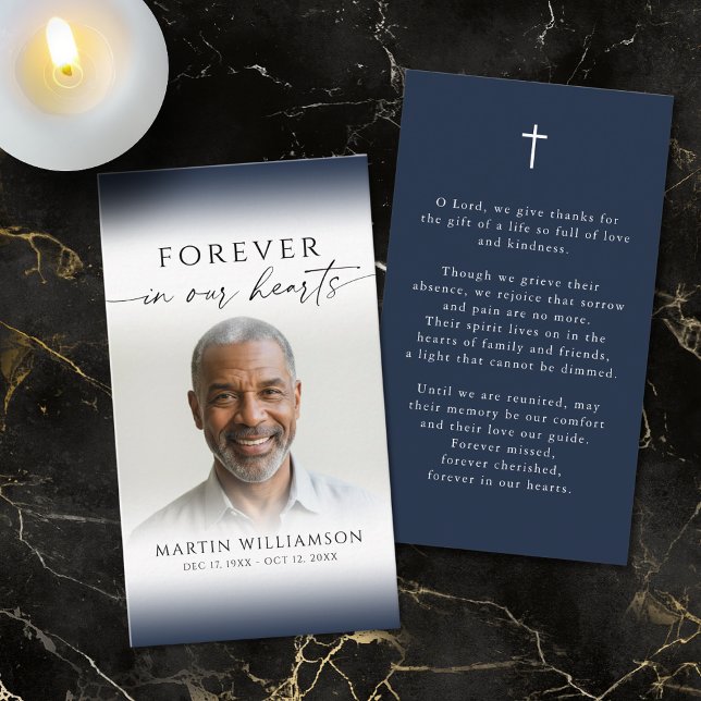 Funeral Cross Forever Hearts Photo Prayer Card (Creator Uploaded)