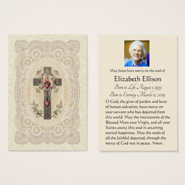 Funeral Cross Religious  Memorial Holy Card - (Front & Back)