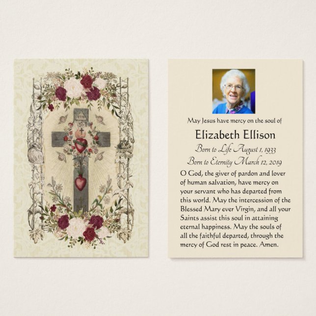 Funeral Cross Religious  Memorial Holy Card - (Front & Back)
