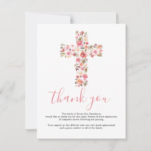 Funeral Cross Thank You Note  Pink Floral