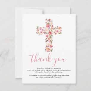 Funeral Cross Thank You Note   Pink Floral Card