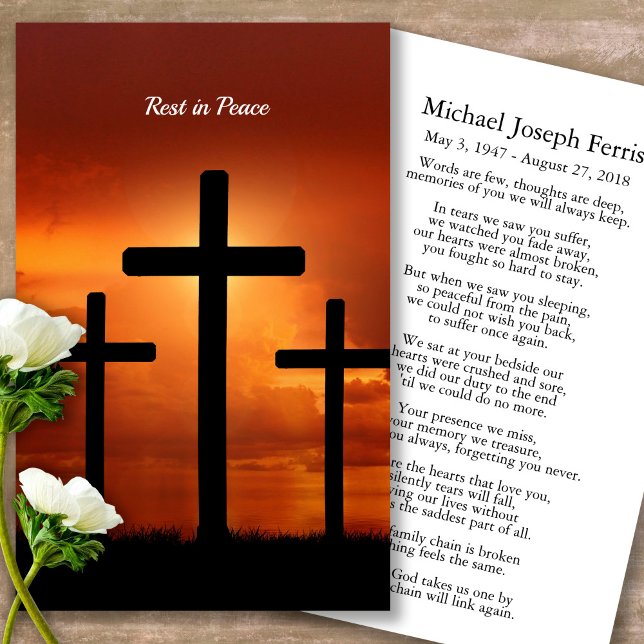 Funeral Crosses Bereavement Prayer Sympathy Cards (catholic, religious, celebration of life, in loving memory of, prayer cards for bereavement)
