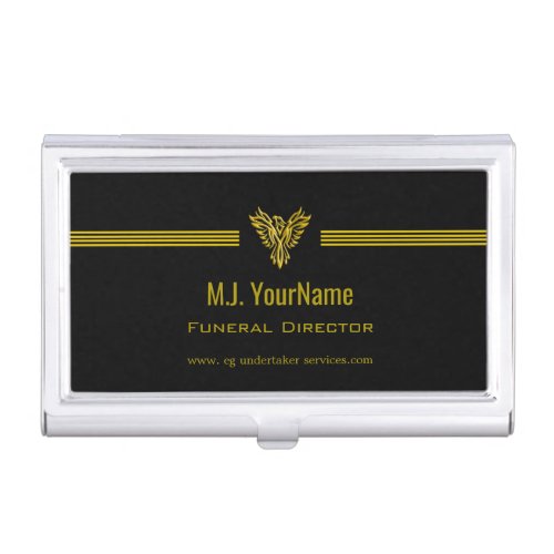 Funeral Director gold stripes and rising phoenix Business Card Holder