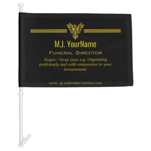 Funeral Director gold stripes and rising phoenix Car Flag