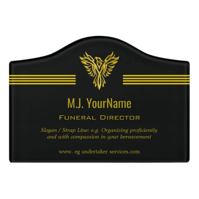 Funeral Director gold stripes and rising phoenix Door Sign (Small Crest Front)