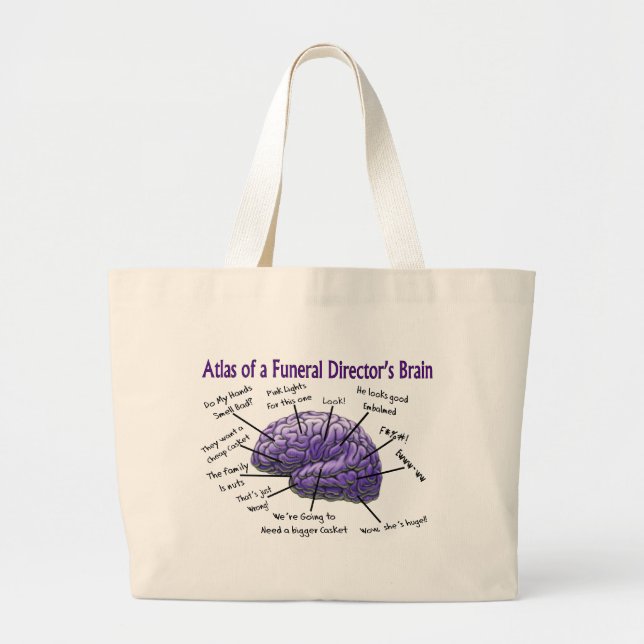 Funeral Director/Mortician Funny Brain Design Large Tote Bag (Front)