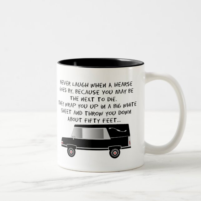 Funeral Director/Mortician Funny Hearse Design Two-Tone Coffee Mug (Right)
