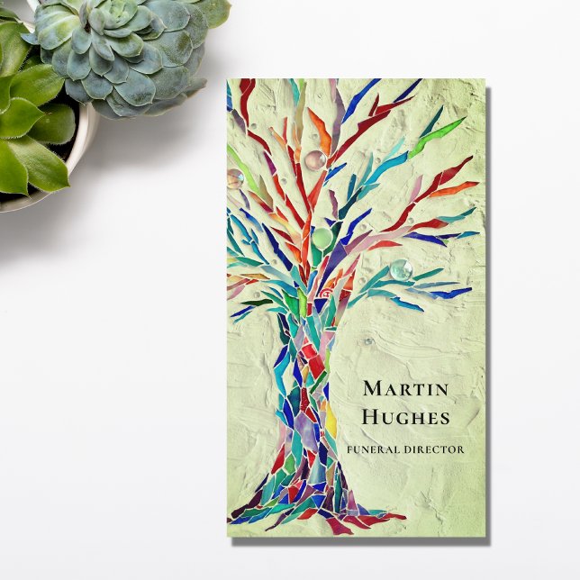 Funeral Director Tree Of Life Green Business Card (Creator Uploaded)