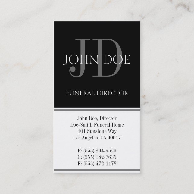 Funeral Director Vertical White Business Card (Front)