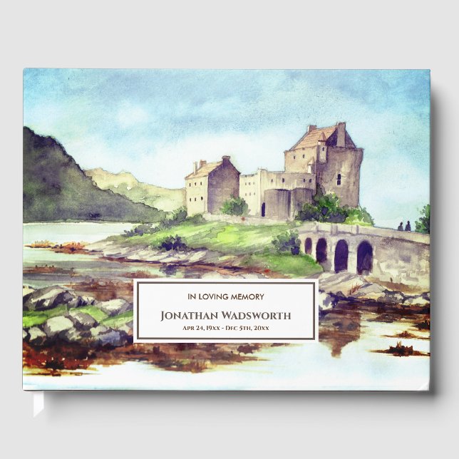 Funeral Eilean Donan Castle Scotland Watercolor Guest Book (Front)