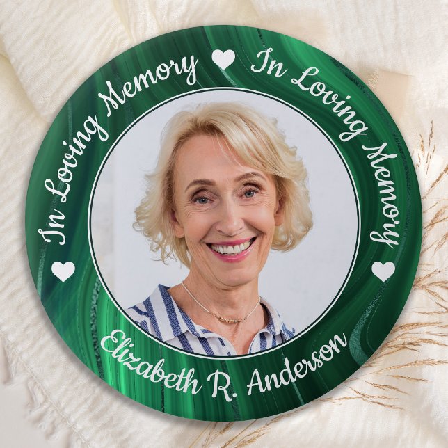 Funeral Emerald Green Marble Photo Memorial Button (Creator Uploaded)