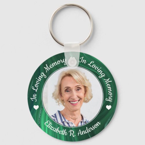 Funeral Emerald Green Marble Photo Memorial Keychain