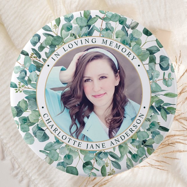 Funeral Eucalyptus Personalized Photo Memorial  Button (Creator Uploaded)