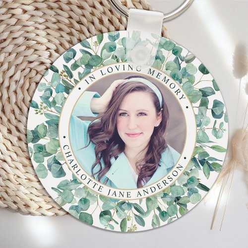 Funeral Eucalyptus Personalized Photo Memorial Keychain