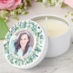 Funeral Eucalyptus Personalized Photo Memorial Mini Candle Favors