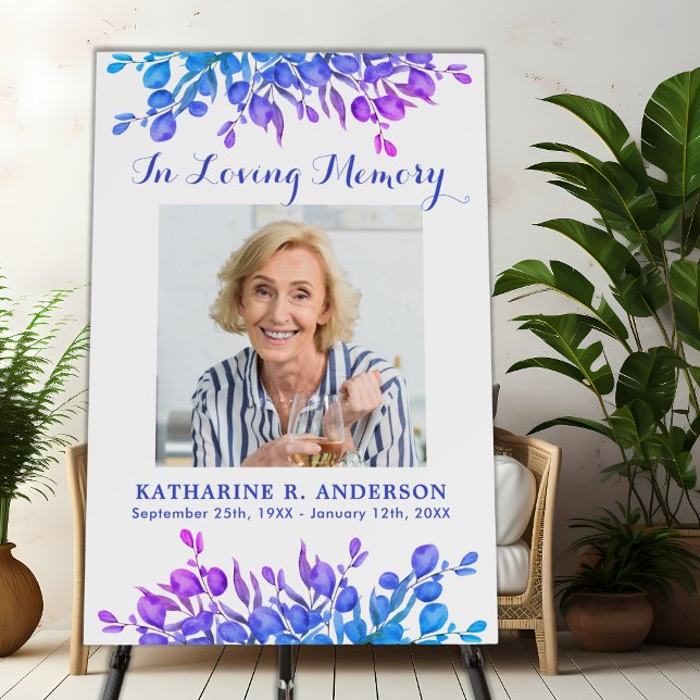 Funeral Eucalyptus Purple Greenery Photo Memorial Foam Board (Creator Uploaded)