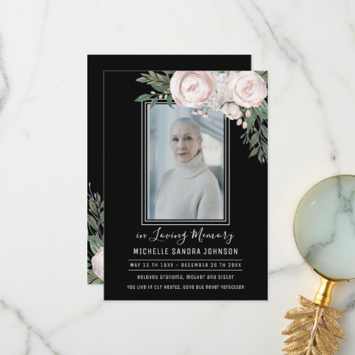 Funeral Floral Black Photo Memorial Prayer Card