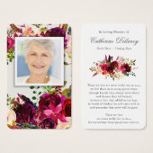 Funeral Floral Bordo Photo Prayer Sympathy Cards (Front & Back)