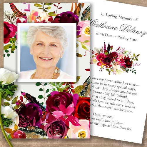 Funeral Floral Bordo Photo Prayer Sympathy Cards