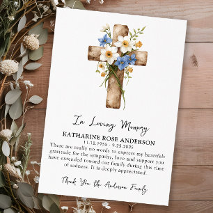 Funeral Floral Cross Modern Memorial Sympathy Thank You Card