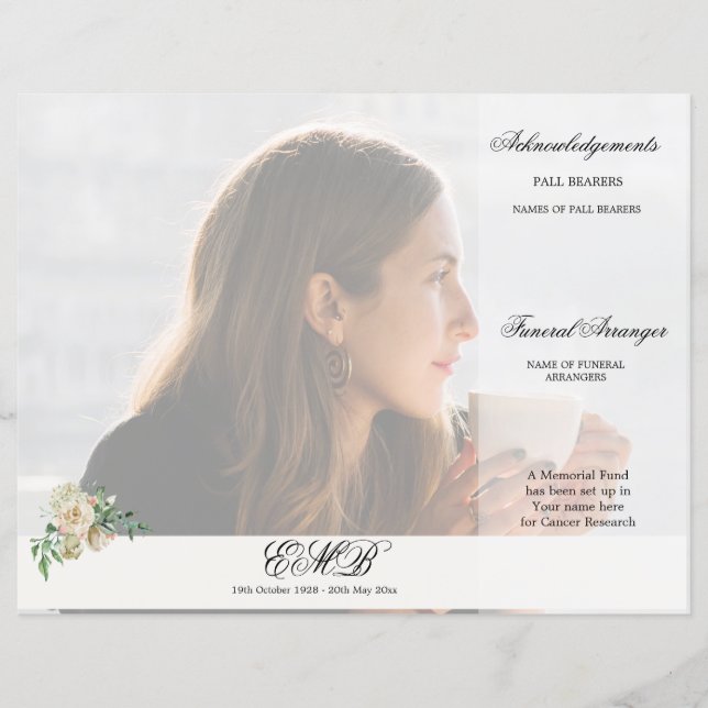 Funeral Floral Elegant Photo Order of Ceremony (Front)