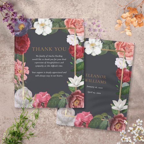Funeral Floral Gold Thank You Note Card
