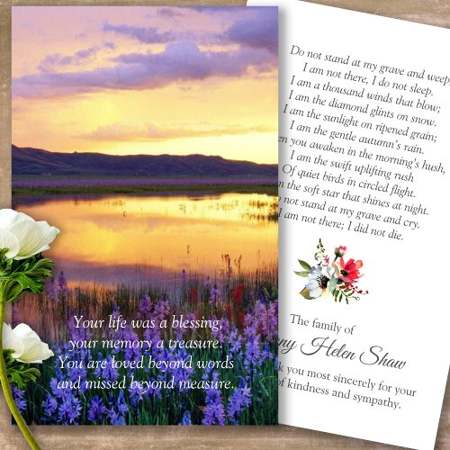 Funeral Floral Lake Memorial Prayer Sympathy Cards