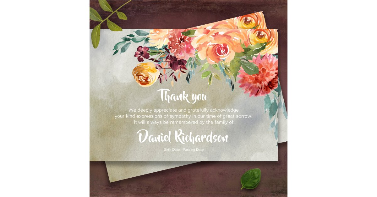 Funeral Floral Memorial Sympathy Thank You Card | Zazzle