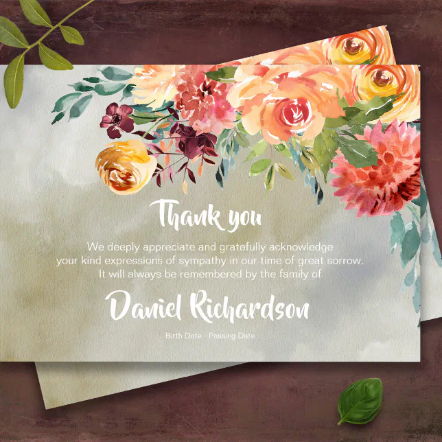 Funeral Floral Memorial Sympathy Thank You Card | Zazzle