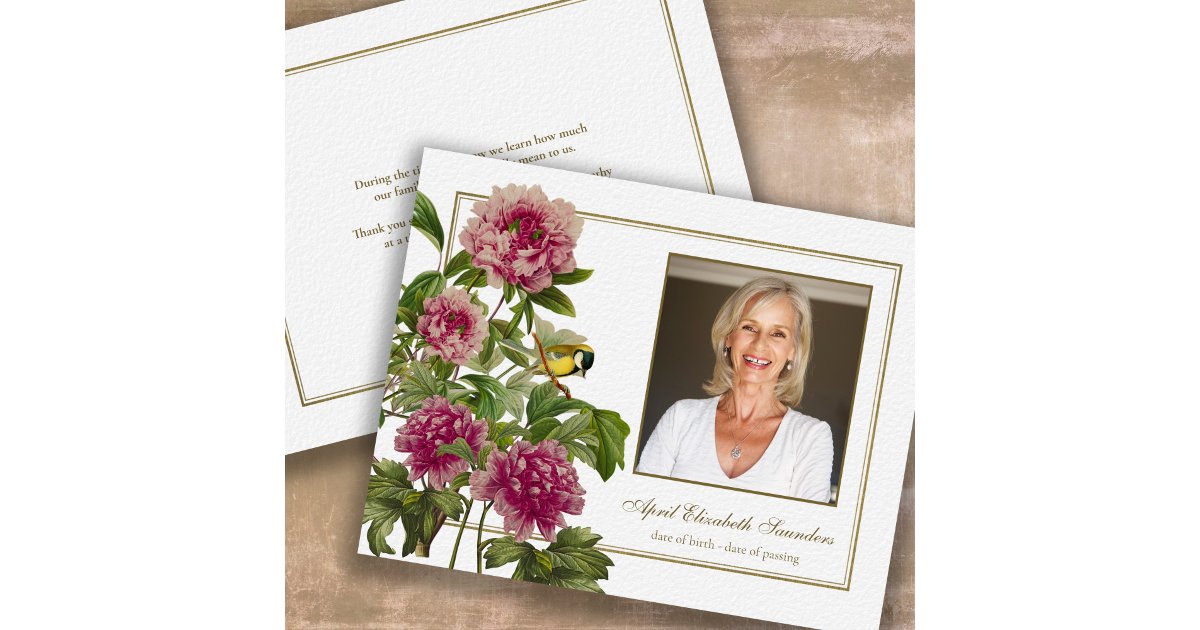 Funeral Floral Rose Photo Sympathy Thank You Card | Zazzle