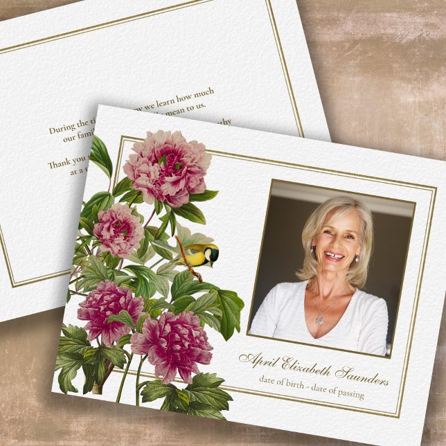 Funeral Floral Rose Photo Sympathy Thank You Card (Botanical Peony Luxury Bereavement Memorial Sympathy Funeral Thank You Card)