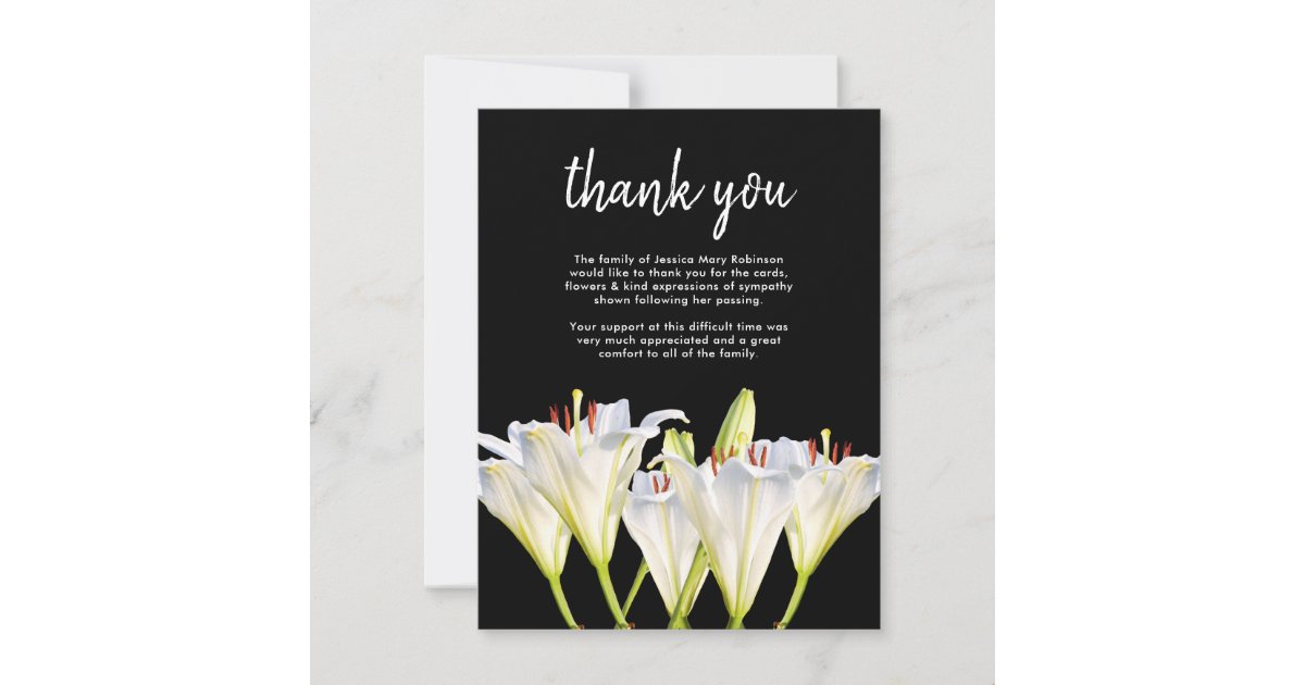 Funeral Flowers Thank You Behreavement Lillies Zazzle Com