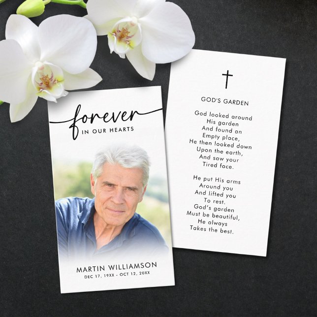 Funeral Forever Hearts Photo Cross Prayer Card (Creator Uploaded)