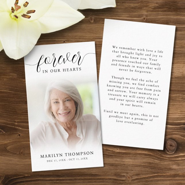 Funeral Forever Hearts Photo Script Prayer Card (Creator Uploaded)