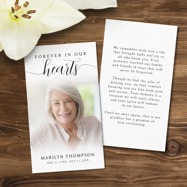 Funeral Forever Hearts Script Photo Prayer Card (Creator Uploaded)