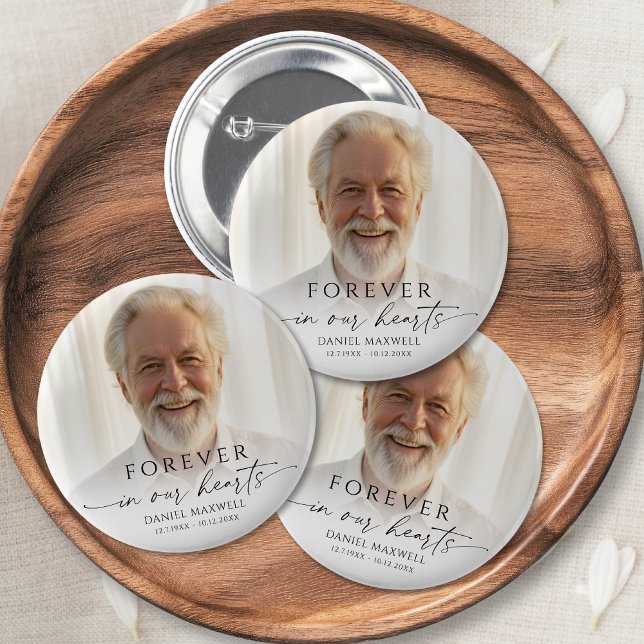 Funeral Forever in Our Hearts Photo Memorial Button (Creator Uploaded)