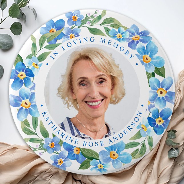 Funeral Forget Me Not Floral Custom Photo Memorial Button (Creator Uploaded)