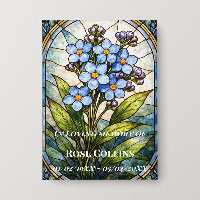 Funeral Forget me Not Stained Glass Memorial Button (Front)