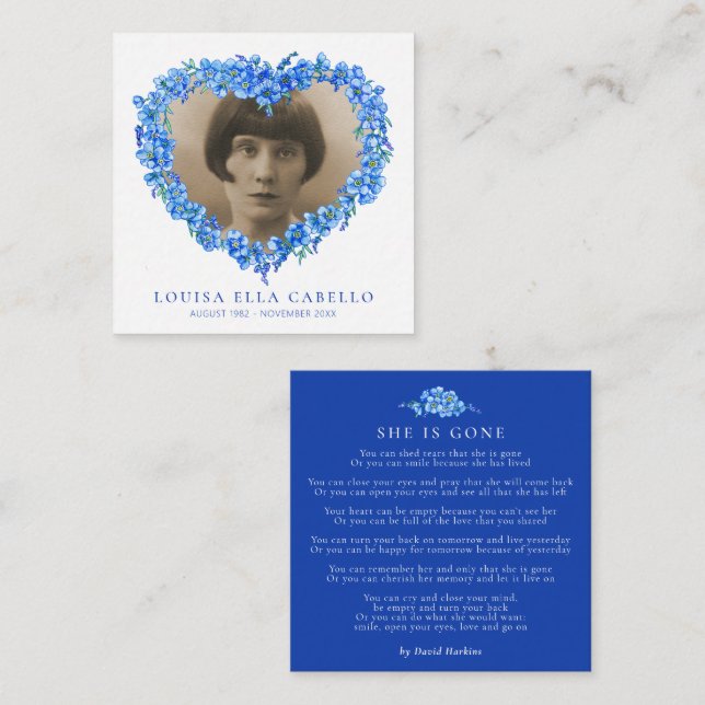 Funeral forget-me-nots she is gone poem blue note  (Front/Back)