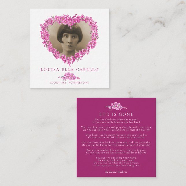 Funeral forget-me-nots she is gone poem pink note card (Front/Back)