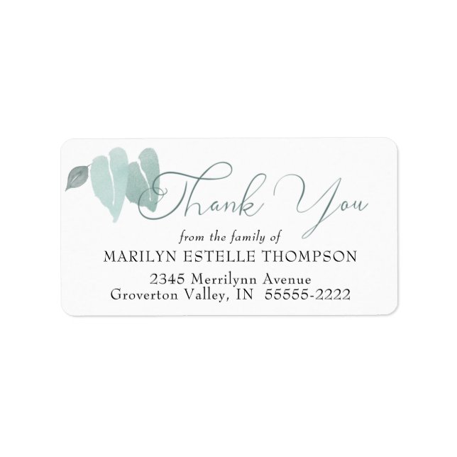 Funeral FROM THE FAMILY OF Heart Leaves Thank You Label (Front)
