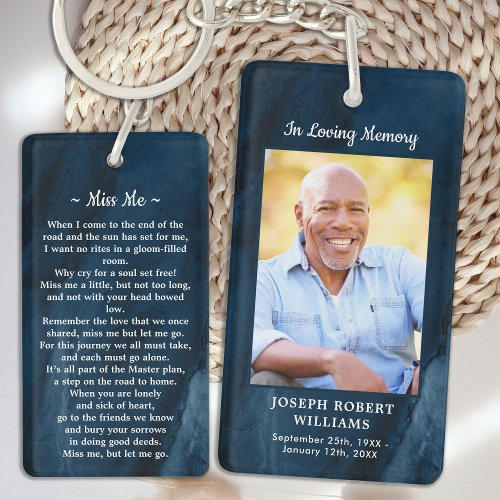Funeral Gift Blue Marble Photo Memorial Prayer Keychain