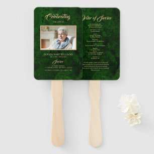 Funeral Green & Gold Calligraphy Set of Fans