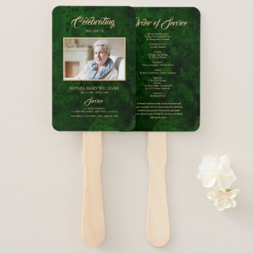 Funeral Green  Gold Calligraphy Set of Fans